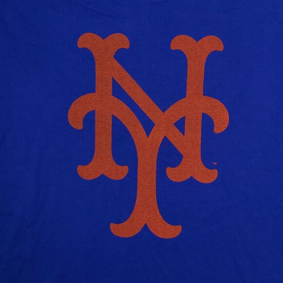 New York Mets Mitchell &‎ Ness MLB Large Shirt Distressed Logo Blue Orange NWT - Picture 3 of 9